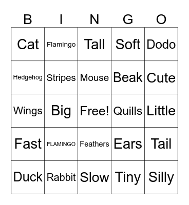 ANIMALS Bingo Card