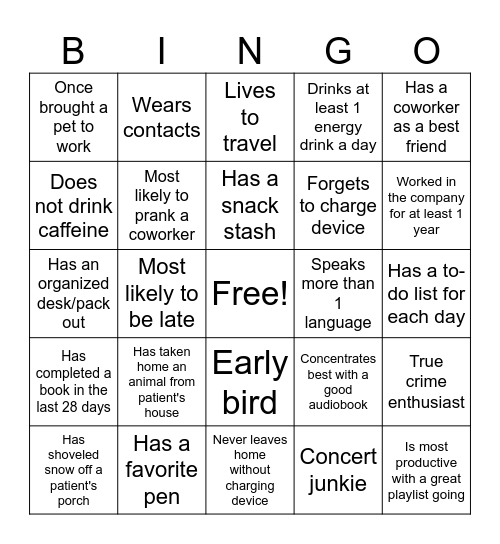 Company Bingo Card