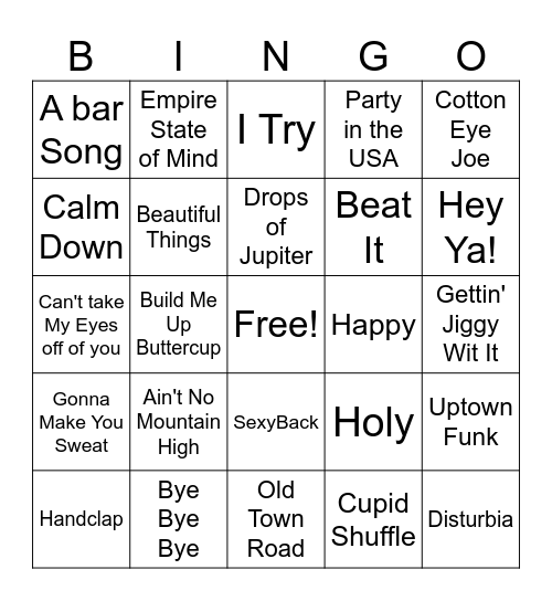 Music Bingo Card