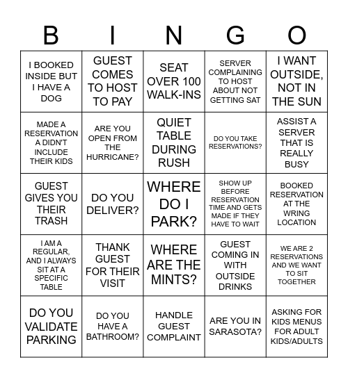 HOST BINGO Card
