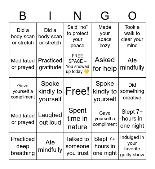 BGS Wellness Bingo Card