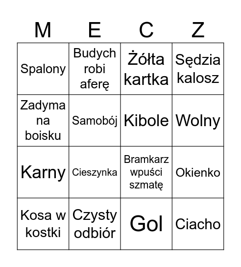 Mecz Bingo Card