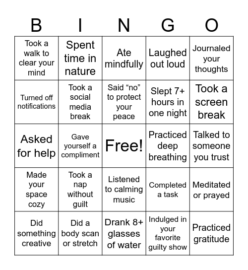 Wellness Bingo! Bingo Card