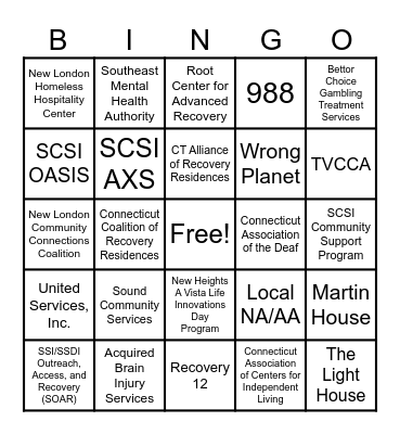 New London Community Resources Bingo Card