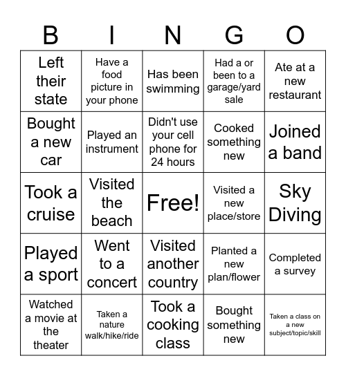 Ice Breaker Team Chambers Bingo Card
