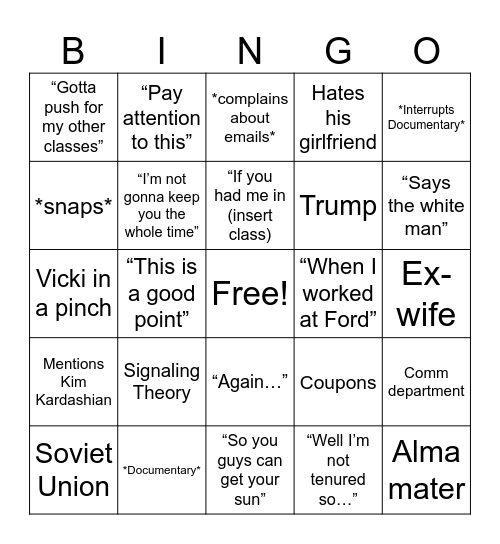 Dan Lake Bingo Card