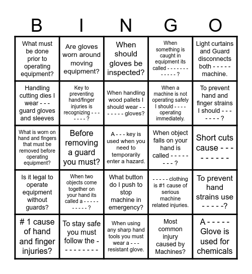 Safety Trivia Bingo Card