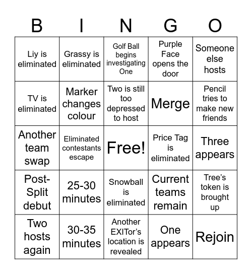 TPOT 19 Predictions Bingo Card