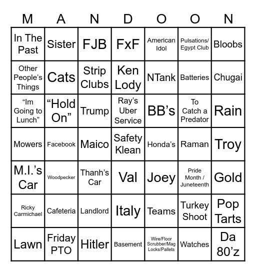 MANDOONI Bingo Card