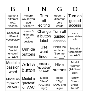AAC Awareness Bingo Card