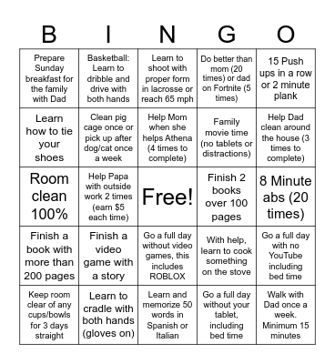 Summer Bingo Card