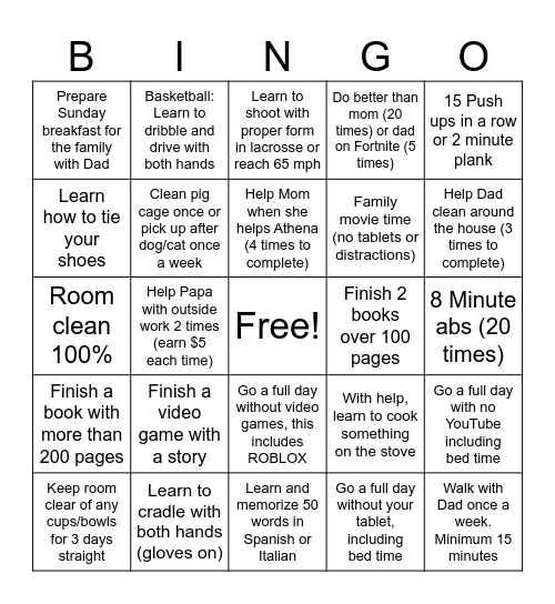 Summer Bingo Card