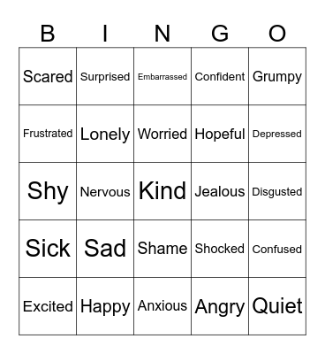 Feelings Bingo Card