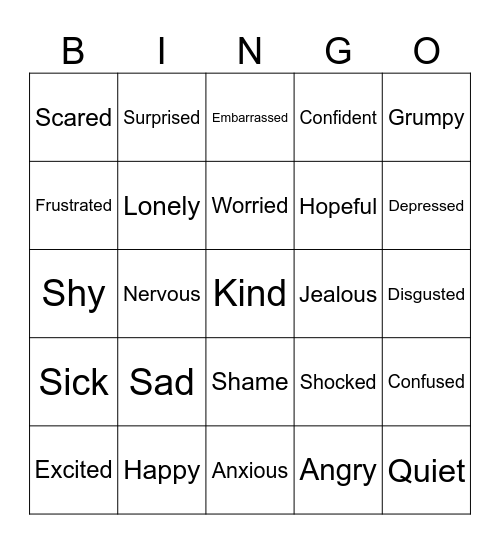 Feelings Bingo Card