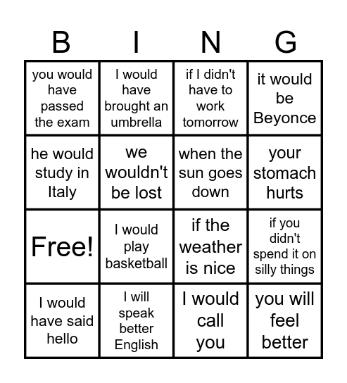 Conditionals Bingo Card
