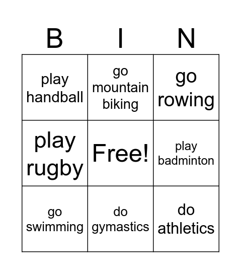 Sports activities Bingo Card