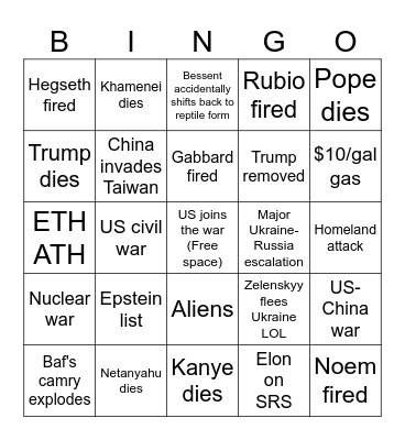Next 6 months of 2025 Bingo Card