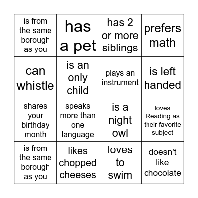 Find Someone Who Bingo Card
