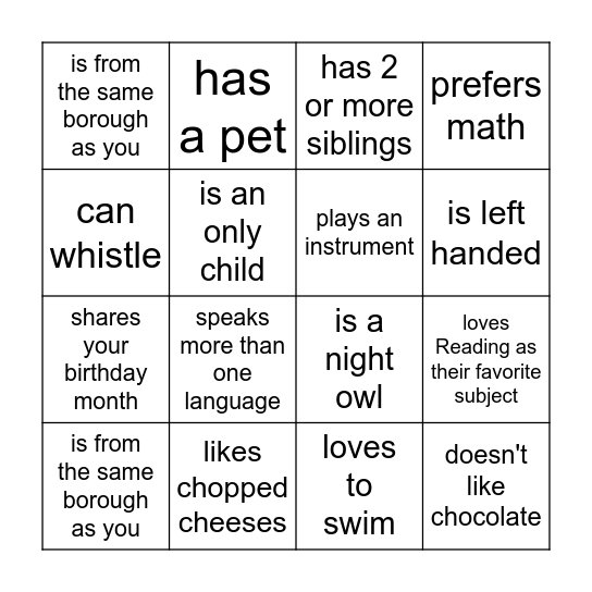 Find Someone Who Bingo Card