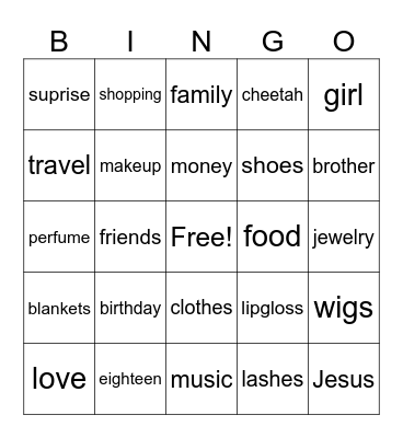 Things Taniya Love! Bingo Card