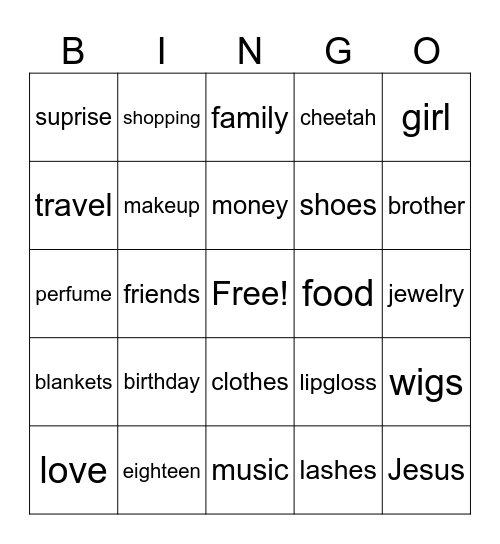 Things Taniya Love! Bingo Card