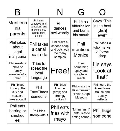 Somebody Feed Phil - Amsterdam Bingo Card