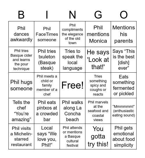 Somebody Feed Phil - Amsterdam Bingo Card