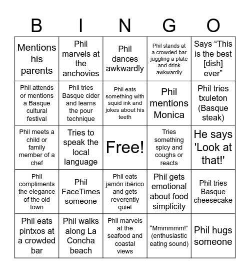 Somebody Feed Phil - San Sebastián Bingo Card