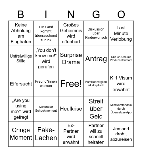90 Day Fiancee Bingo Card