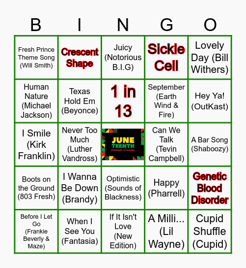 CAC Juneteenth Music Bingo Card
