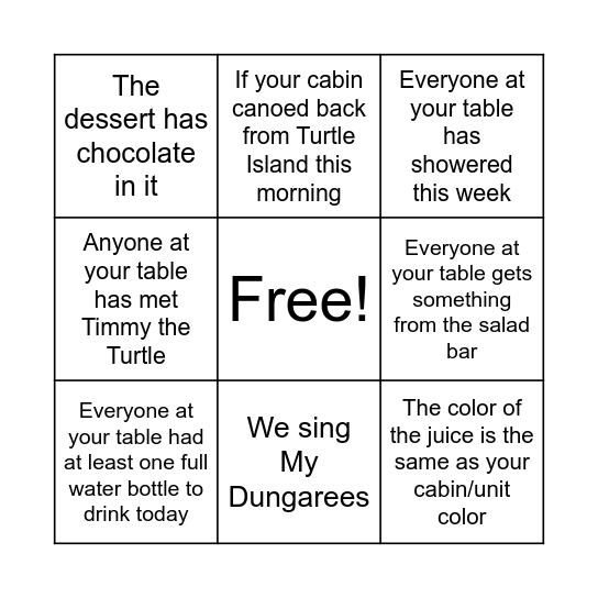 Bingo! Bingo Card