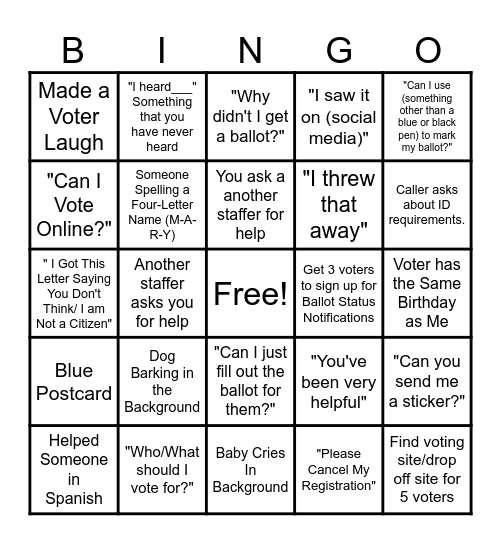 Early Voting Bingo Card
