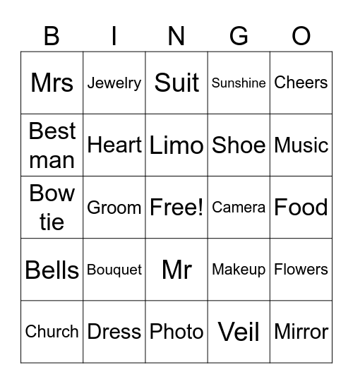 Bridal Shower Bingo Card