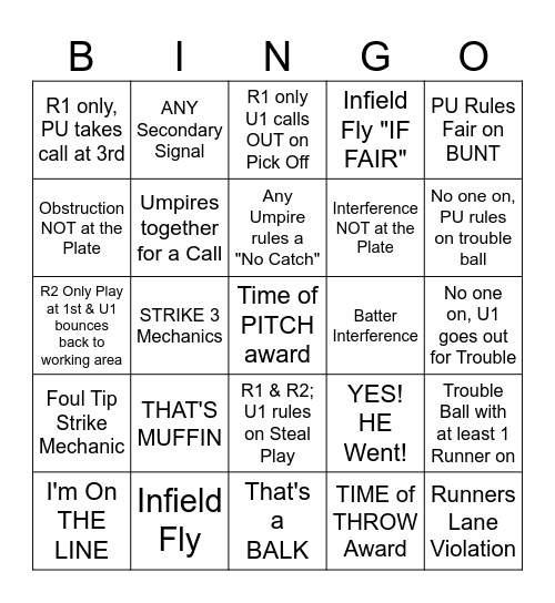 WWUA Baseball Bingo 2025 Bingo Card