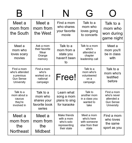 Moms Bootcamp Bingo Card