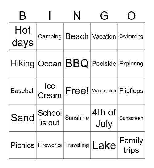 SUMMER BINGO Card