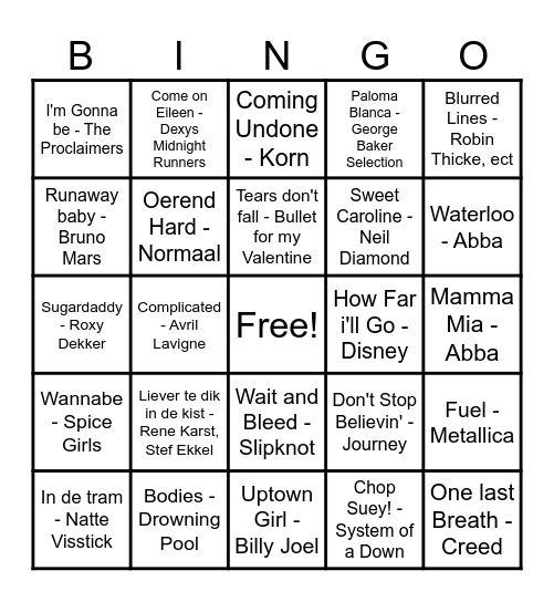 Muziek bingo Card