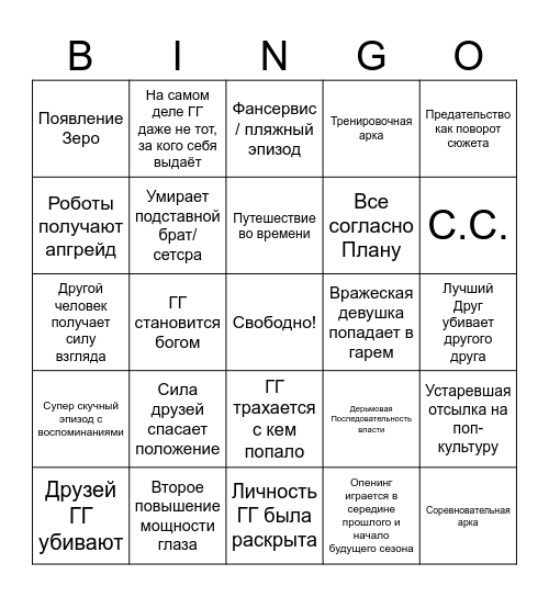 Продолжение Code Geass'а Bingo Card