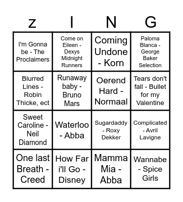 Muziek bingo Card