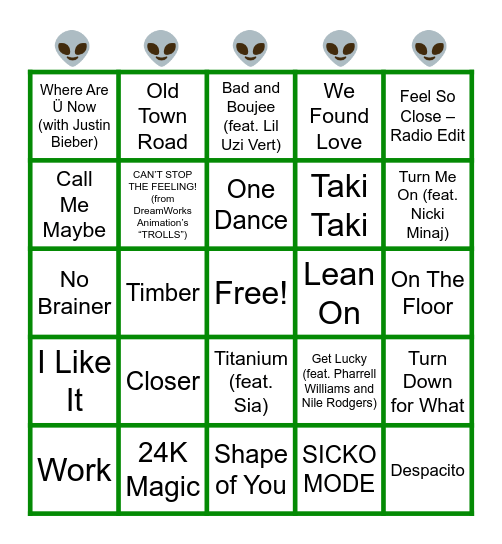 2010s Club Bangers Bingo Card