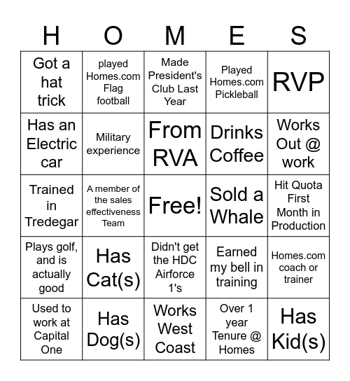 Homes Happy Hour Bingo! Bingo Card