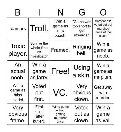 Murder Island 2 BINGO Card