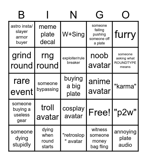 POF: RE Bingo Card Bingo Card