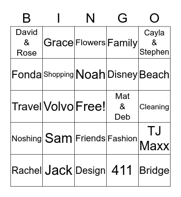 Lee's Birthday Bingo Card