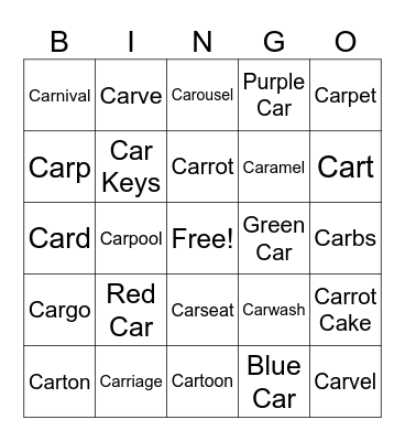 "R" Bingo Card