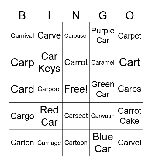"R" Bingo Card