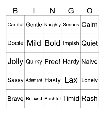 Pokemon Natures Bingo Card