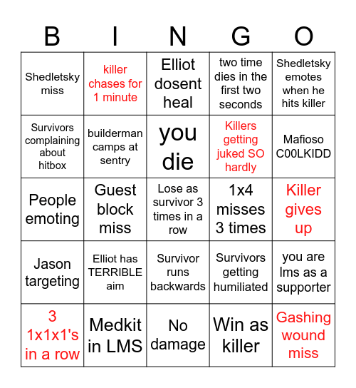 Forsaken bingo Card