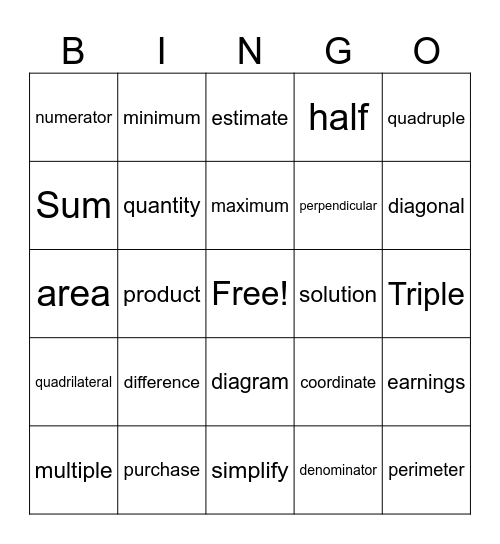 Vocab Fluency Bingo Card