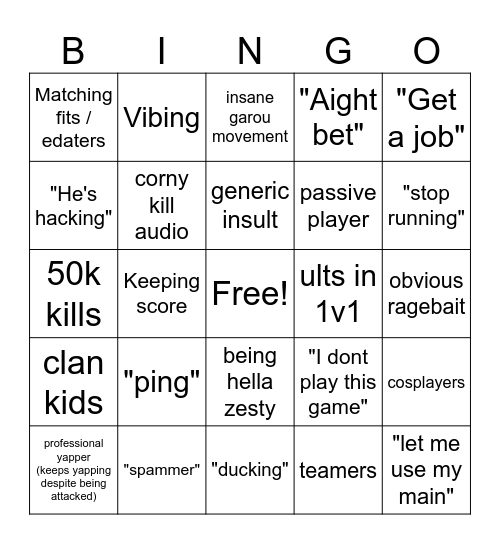 TSB Bingo Card
